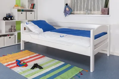 Produktbild von Bettrahmen für Kinder / Kinderbett 90 x 190 cm | Massivholz: Buche | Weiß Lackiert | besonders hohe Qualität