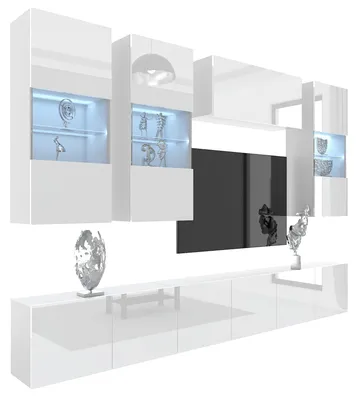Produktbild von BELINI Wohnwand MILANO 5 Wohnzimmer 300 cm - Weiß Hochglanz, Moderne Schrankwand Set, Anbauwand TV-Schrank Griffloses System