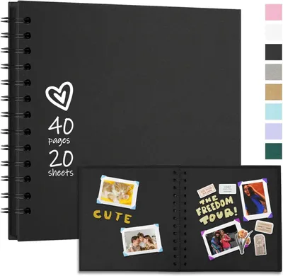 Produktbild von Fotoalbum 18x18 cm Schwarzes Hardcover Spiralalbum mit 40 Seiten, DIY Scrapbooking Hochzeit Geburtstag