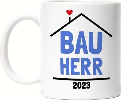Produktbild von Bauherr 2023 Tasse Hausbau Richtfest Häuslebauer Geschenk Einzug Eigenheim Spruch Lustig