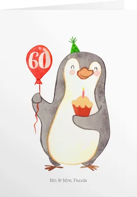 Produktbild von Mr. & Mrs. Panda Geburtstagskarte 60. Geburtstag Pinguin Luftballon - Weiß - Geschenk, Grußkarte, Happy Birthday, gutscheinkarten, Geburtstagskarten, Einladungskarte