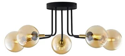 Productafbeelding van Plafondlamp BURANO, zwart-goud-amberskleurig, 5xG9x8W, metaal, afmetingen: 31x80x80cm, IP20, Jupiter