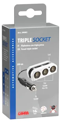 Image de Triple prise de courant avec rallonge 12/24V