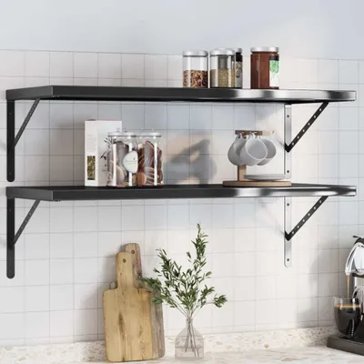 Immagine prodotto di Maison Exclusive - Mensole da parete, 2 pezzi, 100x40 cm, nero e acciaio inossidabile