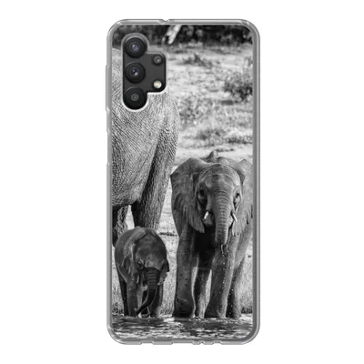 Produktbild von MuchoWow® Handyhülle Schutzhülle Hülle für Samsung Galaxy A32 5G Elefant - Wasser - Tiere - Schwarz - Weiß Silikon Softcase Handy Hülle - Softcase