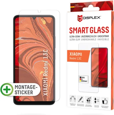 Produktbild von Displex Smart Glass (9H) für Xiaomi Redmi 13C, Montagesticker, unzerbrechlich, Xiaomi, 13C, Trockene Anwendung, Staubresistent, Schlagfest, Kratzresistent, Schockresistent, Transparent, 1 Stück(e)