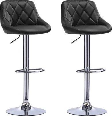 Zdjęcie produktu dla Designerski stołek barowy Gita - Oparcie - Stabilny - Ergonomiczny stołek barowy - Sztuczna skóra - Wysokość siedziska 60-82 cm - Czarny - Zestaw 2 - Kuchnia i bar - Regulowana wysokość