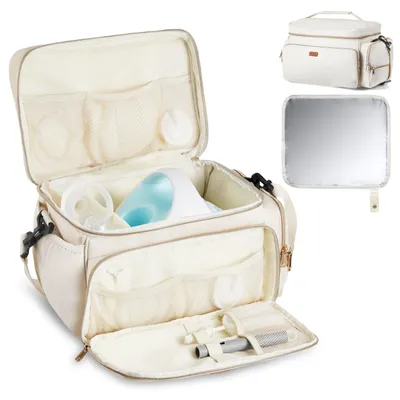 Immagine prodotto di VEVOR borsa per tiralatte 350x255x210 mm, borsa per tiralatte con tappetino impermeabile, adatta per S1/S2, accessori per tiralatte e conservazione del latte materno, per lavoro, viaggi e famiglia, beige
