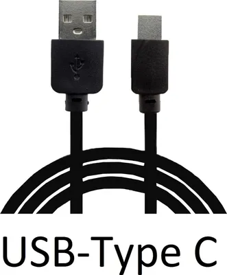A USB-C cable with a standard USB-A connector on one end and a USB-C connector on the other, with the text "USB-Type C" below.