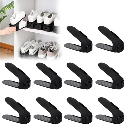 Produktbild von TWOLIIN Einstellbare Schuhregale Schuhstapler 30 Stück Schwarz, Schuhhalter platzsparend 3-Stufen-Verstellung, Schuh-Organizer Rutschfest
