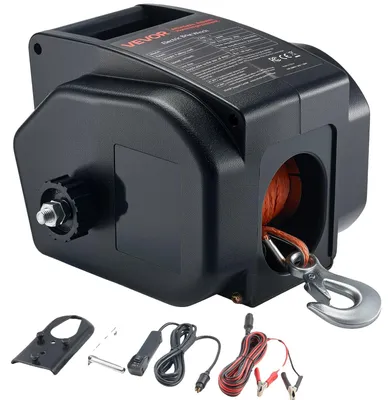 Image de VEVOR Treuil électrique, 12 V DC 300 W, treuil de bateau réversible pour bateaux jusqu'à 900 kg, mode power-in, power-out & roue libre pour bateaux avec télécommande filaire & manivelle