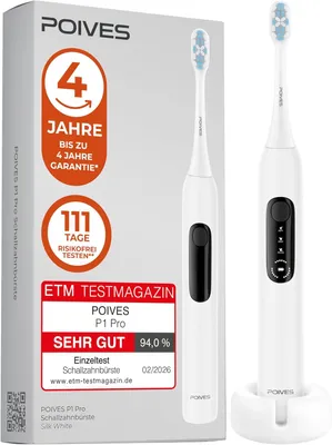 Obrázok produktu pre Elektrická sonická zubná kefka so senzorom tlaku, 72 000 pohybov, 3 režimy, 3 úrovne intenzity, výdrž batérie 110 dní, hĺbkové čistenie, vodotesná