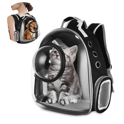 Produktbild von Tiertransporttasche,Haustiertransportbox Katzenrucksack für kleine Hunde, 42*33*28 cm bis 8 kg für Tierarzt, Reise & Outdoor，transparent schwarz