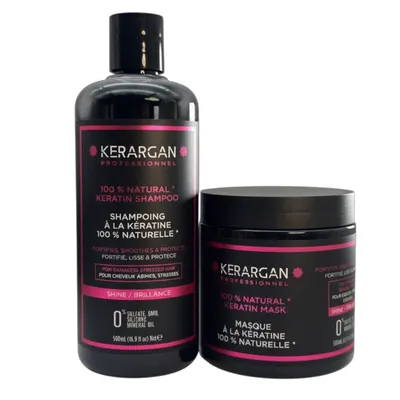 Produktbild von Kerargan® Keratin Shampoo & Spülung Set – Haarpflege für strapaziertes Haar mit Arganöl & Aloe Vera – ohne Sulfate & Silikone – 2x500 ml