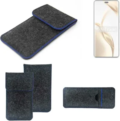 Produktbild von K-S-Trade Handy-Hülle Schutz-Hülle kompatibel mit Honor 200 Filztasche Pouch Tasche Case Sleeve Filzhülle dunkelgrau, blauer Rand
