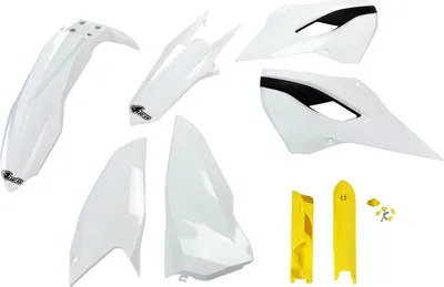 Produktbild von Verkleidungskit UFO PLAST 8-teilig Verkleidungssatz Kunststoff mit Gabelschutz für Husqvarna FE TC TE TX 125 - 450 ccm Bj. 2014, Farbe:weiß / gelb / schwarz