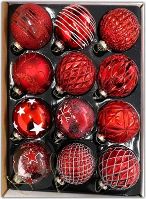 Produktbild von 12 Set Glas Weihnachtskugeln Handbemalt Christbaumkugeln Weihnachtsbaumkugeln Echtglas Weihnachtsbaumschmuck Rot