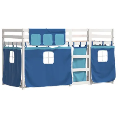 Produktbild von Etagenbett mit Vorhängen Blau 80x200 cm Massivholz Kiefer