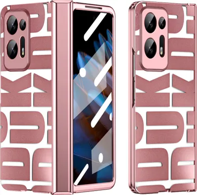 Produktbild von Hülle für Oppo Find N2 Hülle mit Displayschutz und Scharnierschutz, Galvanisierter Klar Schutzhülle Roségold