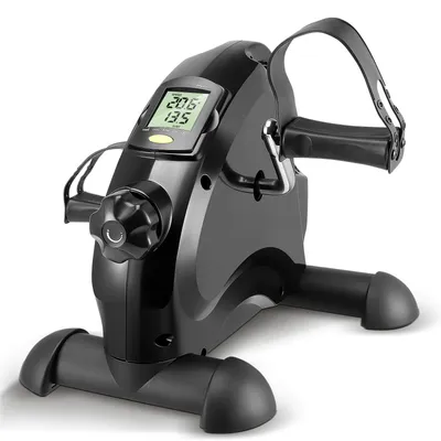 Obrázok produktu pre Mini rotoped – cyklistický ergometer – pedálový tréner na ruky a nohy – nastaviteľný odpor – LCD displej – zariadenie pod stôl do kancelárie – čierna farba
