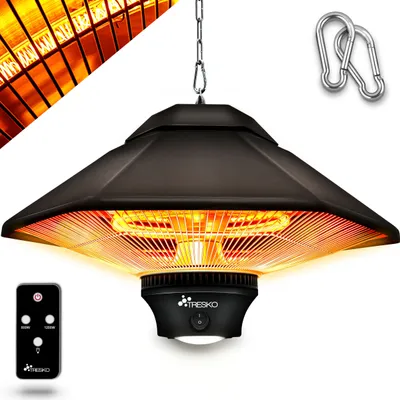 Produktbild von TRESKO Deckenheizstrahler Heizstrahler 1200W Bronze mit Fernbedienung & LED-Beleuchtung | Wärmestrahler Infrarot elektrisch mit 3 Heizstufen | Terrassenstrahler Innen & Außen | Infrarotstrahler Decke Terrasse Typ 3