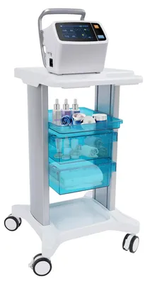 Produktbild von Mobiler Trolley-Wagen, 100 kg Tragfähigkeit, einfache Mobilität, Weiß und Blau