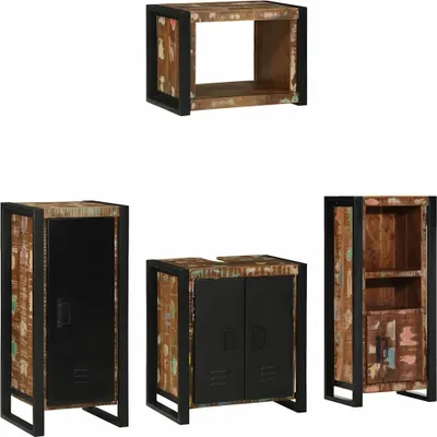 Produktbild von Badezimmermöbel-Set mit Regal 4 pcs Massives upgecyceltes Holz