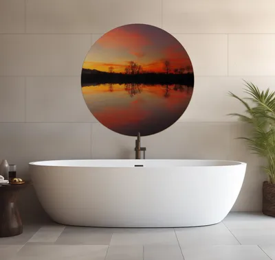 Produktbild von Wallario wasserfestes Poster selbstklebend 90 x 90 cm, Abendrot am Himmel über einem See, Badezimmerposter Spritzschutz mit Hochglanzoberfläche in Glasoptik