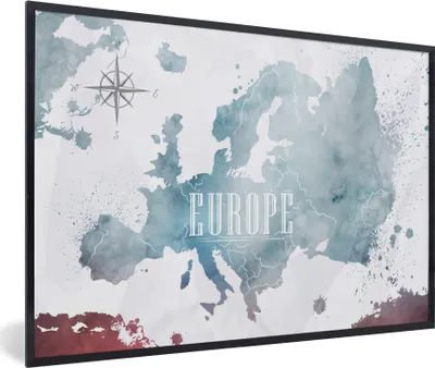 Produktbild von MuchoWow® MuchoWow® Gerahmtes Poster Karte - Europa - Ölfarbe 60x40 cm - Poster mit zchwarzem Bilderrahmen - Printing - Wanddeko Schlafzimmer