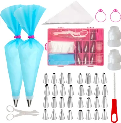 Produktbild von Intirilife 52-teiliges Spritztüllen Set mit Aufbewahrungsbox - 19.5 x 14 x 3.5 cm - Wiederverwendbar Spritztüllen aus Edelstahl Spritzbeutel aus Silikon und Kunststoff Zubehör