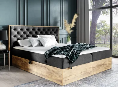 Image de AX LIVING Lit Boxspring 180x200 avec sommier Clavio en noir