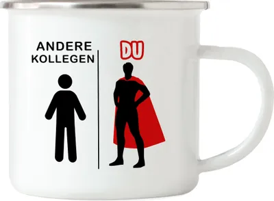 Produktbild von Andere Kollegen Du Emaille Tasse Superheld Mein Held Dankeschön Geschenkidee Lustig Humor