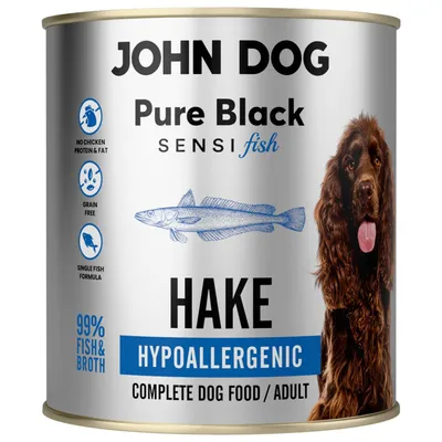 Produktbild von John Dog Hundenassfutter Seelachs - monoprotein Hundefutter - getreidefreies  Nassfutter für Hunde - Pur Black Sensi Fish - 800g