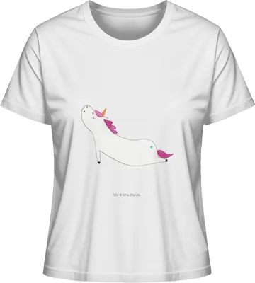 Produktbild von Mr. & Mrs. Panda Damen Basic T-Shirt Einhorn Yoga Größe M - Weiß - Geschenk, Entspannung, Shirt, Einhörner, Namaste, Oberteil, Sport, Kurzarmshirt, Baumwoll, Unicorn