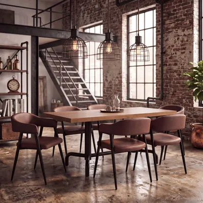 Zdjęcie produktu dla zestaw 6 krzeseł do jadalni HWC-P29, krzesło kuchenne fotel tapicerowany, industrialne retro vintage sztuczna skóra ~ rdzawy czerwony