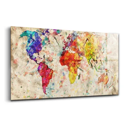 Produktbild von Glasmalerei - dekorative Malerei - moderne Malerei - 100x50 - Bunte Weltkarte
