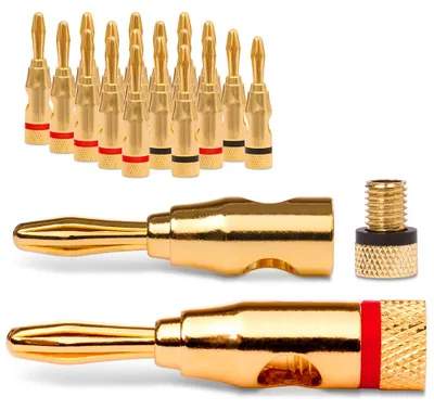 Produktbild von NAUC Bananenstecker 4mm schraubbar 24K vergoldet Lautsprecherkabel 20x Stecker