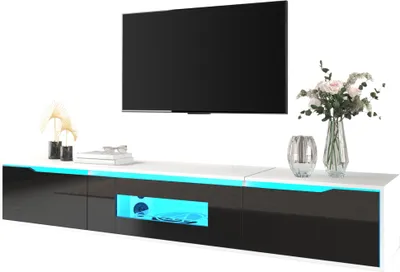 Obrázok produktu pre Fortuna Lai TV skrinka 180 x 30 x 35 cm, vysoký lesk, čierna farba a vhodné drevo, s meniacim sa LED osvetlením