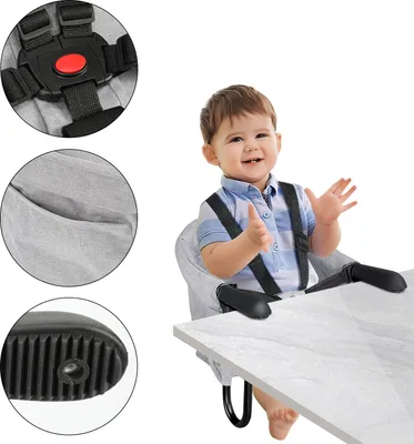 Produktbild von Hengda Tischsitz Babysitz Baby Tisch Faltbar Hochstuhl Sitzerhöhung Stuhlsitz mit Einteiliger Sicherheitsgurt und Rückenpolster für zu Hause und Unterwegs