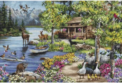 Produktbild von Luca-S Kreuzstich Set "Gold Collection Hütte am See", Zählmuster, 51x34cm