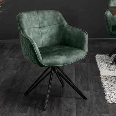 Produktbild von riess-ambiente Drehbarer Design Stuhl EUPHORIA grün Samt im Retrostil mit Ziersteppung Esszimmerstuhl Armlehnstuhl Drehstuhl