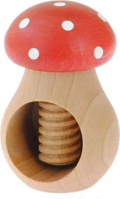Produktbild von Gluecksshop®Nussknacker aus Buchenholz, nachhaltig in der EU hergestellt, Pilz rot 10,5 x 7,0 x 7,0 cm oder braun 10,5 cm x 7,0 cm oder Pilz mit Flechtkorb für die Nüsse (Pilz ROT)