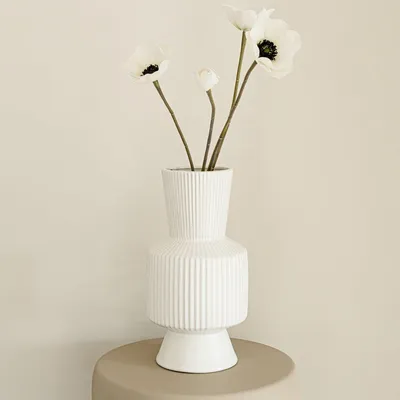 Produktbild von Indore Home – Boho-Vase – Blumenvase – Gerippte Vase – Wohnzimmerdekoration – Weiße Vase – L