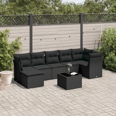 Produktbild von CLORIS 8-tlg. Garten-Sofagarnitur - mit Kissen - Schwarz Poly Rattan - Gartenmöbelgarnituren LL0000256060