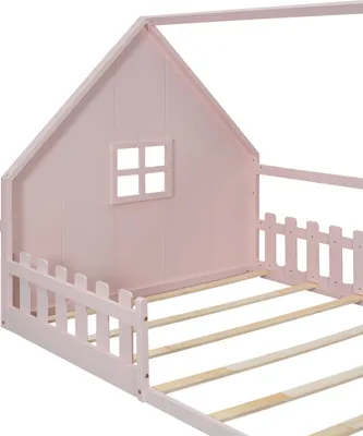 Immagine prodotto di okwish Letto per bambini Letto a piattaforma 140×200 cm con rete, Letto per bambini Letto in legno con protezione anticaduta per bambini e bambine, Rosa (senza materasso)
