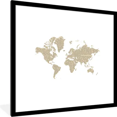 Produktbild von MuchoWow® MuchoWow® Gerahmtes Poster Weltkarte - Zeitung - Weiß 40x40 cm - Poster mit zchwarzem Bilderrahmen - Poster - Plakat im Rahmen