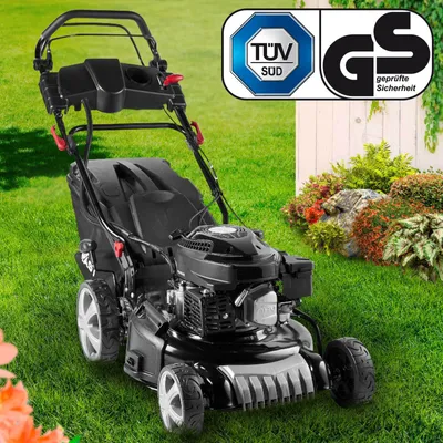 Produktbild von BRAST Benzin Rasenmäher mit Antrieb   3,5kW(4,76PS)   Elektrostart   46cm Schnittbreite      4 Takt OHV Motor   30-80mm Schnitthöhe   60L Fangkorb   Stahlgehäuse   18170 E-Start