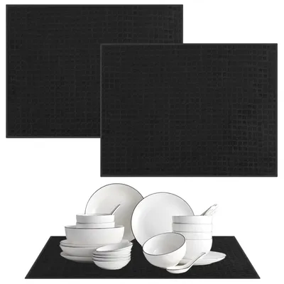 Produktbild von Abtropfmatte aus Mikrofaser - Saugfähig und rutschfest - Geschirrtrocknung - 2 Stück, 51 x 38 cm, Schwarz