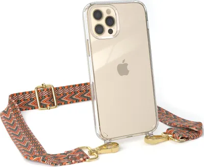 Zdjęcie produktu dla Łańcuszek do telefonu komórkowego EAZY CASE - regulowany pasek do przenoszenia kompatybilny z Apple iPhone 12 / 12 Pro, przewód do telefonu komórkowego z przezroczystą silikonową osłoną, pasek w kolorze pomarańczowym