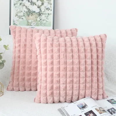 Produktbild von Set mit 2 rosa Kissenbezügen (40 x 40 cm), flauschige Plüschkissenbezüge, Dekokissen, weicher Fellkissenbezug, s Sofakissen, quadratisches Dekokissen
